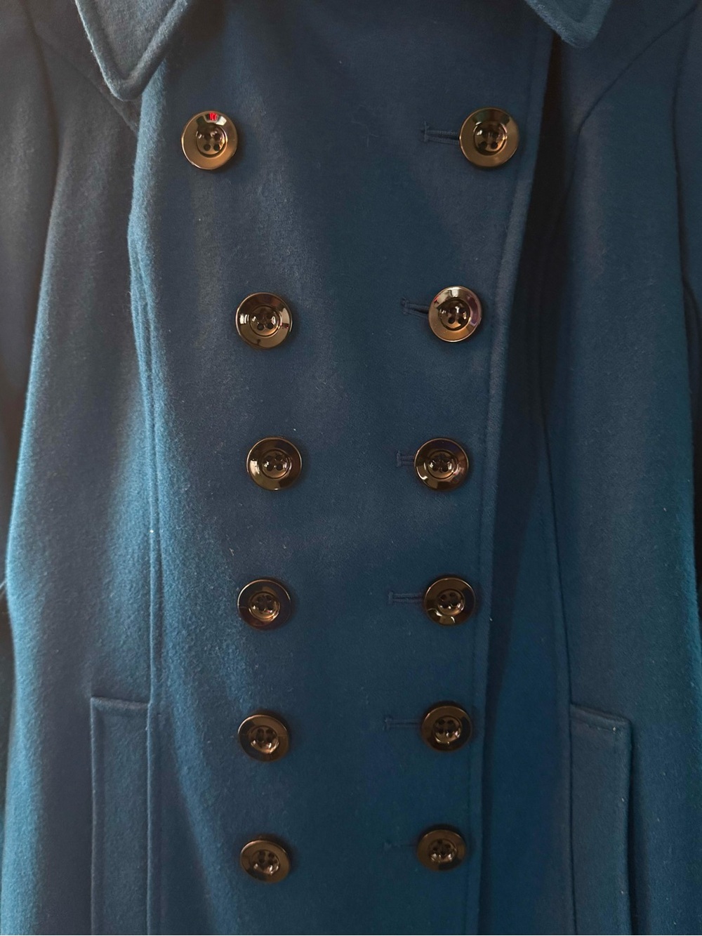 New York & Company Teal Double-Breasted Peacoat